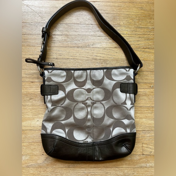 COACH F19730 Brown Chain Signature Crossbody Handbag Leather Trim - Picture 4 of 13